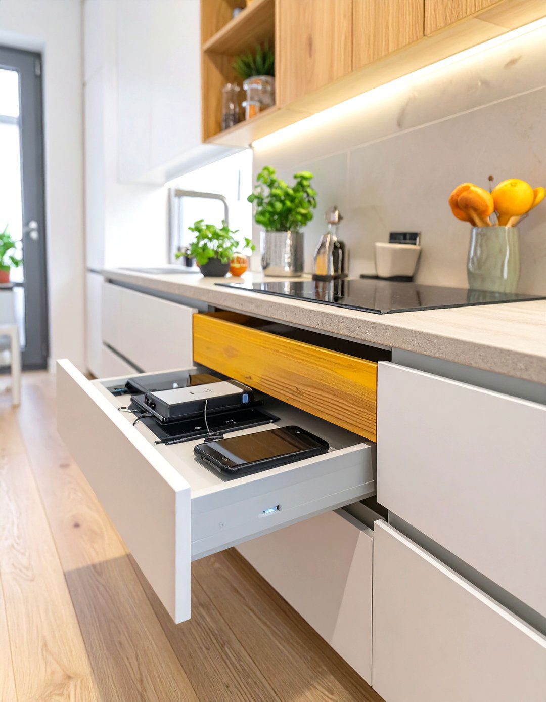 Integrated Tech Charging Stations - 30 small kitchen trends 2025