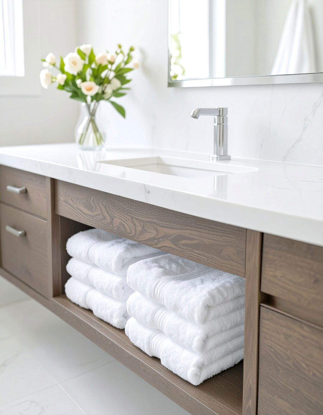 Integrated Vanity Shelving - 30 bathroom towel storage ideas