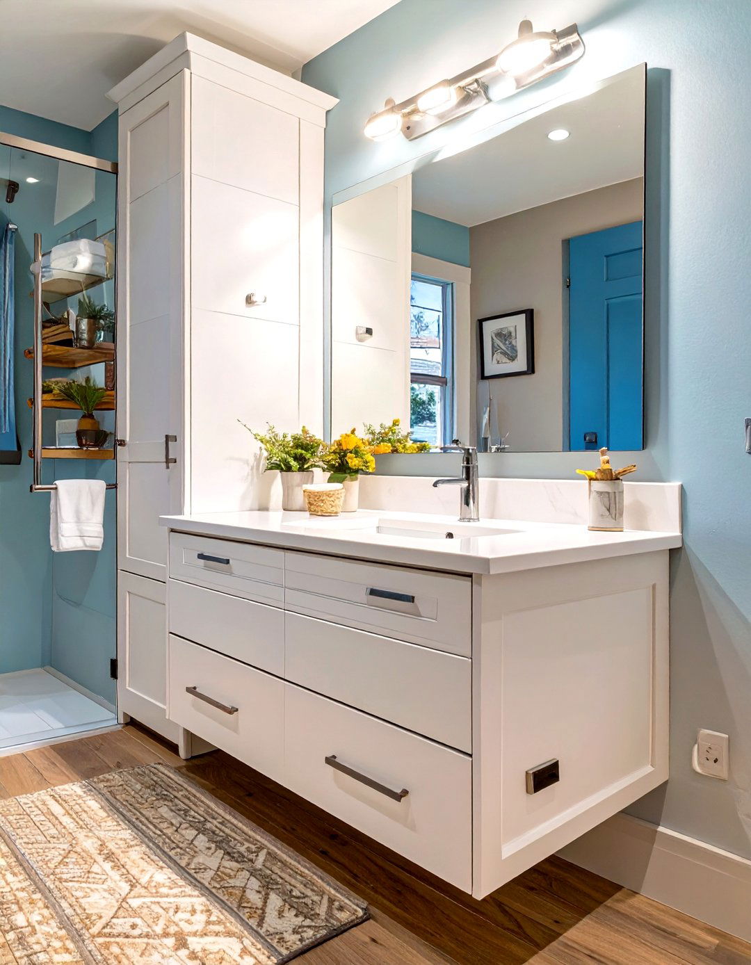 Integrated Vanity and Linen Tower - 30 vanity inspo ideas