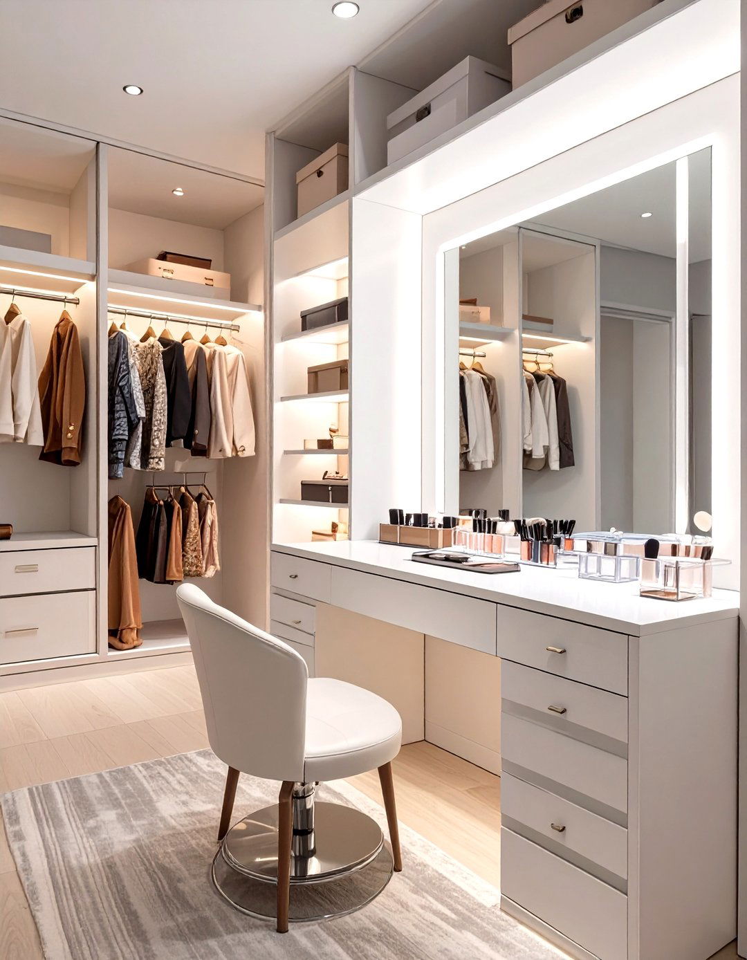 Integrated Vanity and Makeup Station - 30 walk in closet organization ideas
