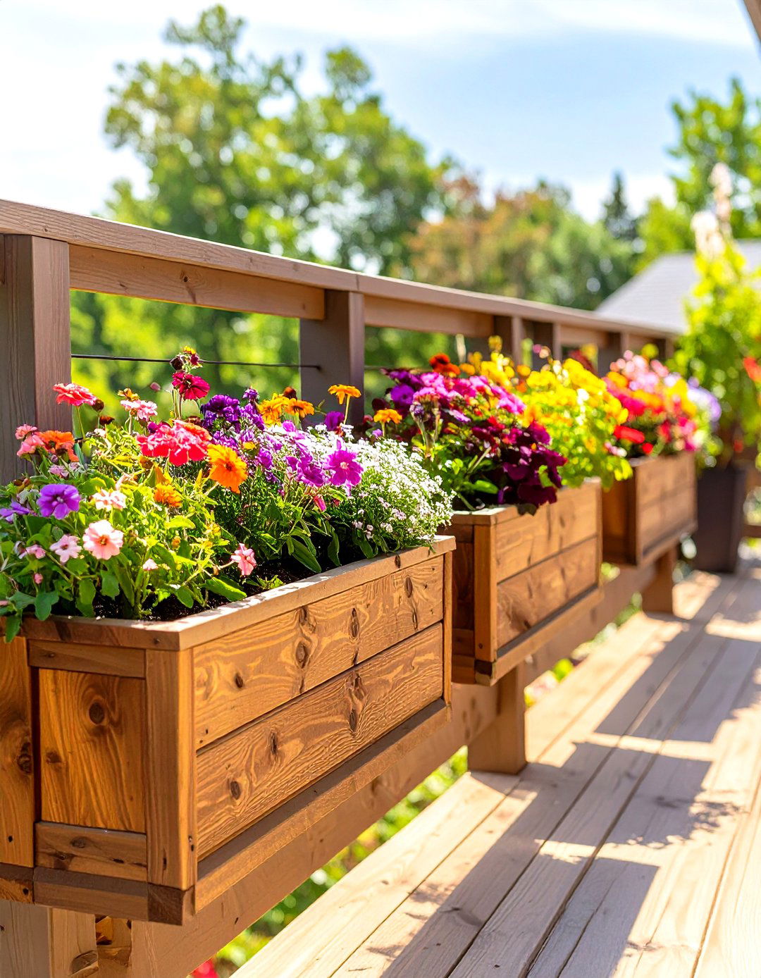 Integrated Wood Planter Box Deck Railing - 30 wood cheap deck railing ideas