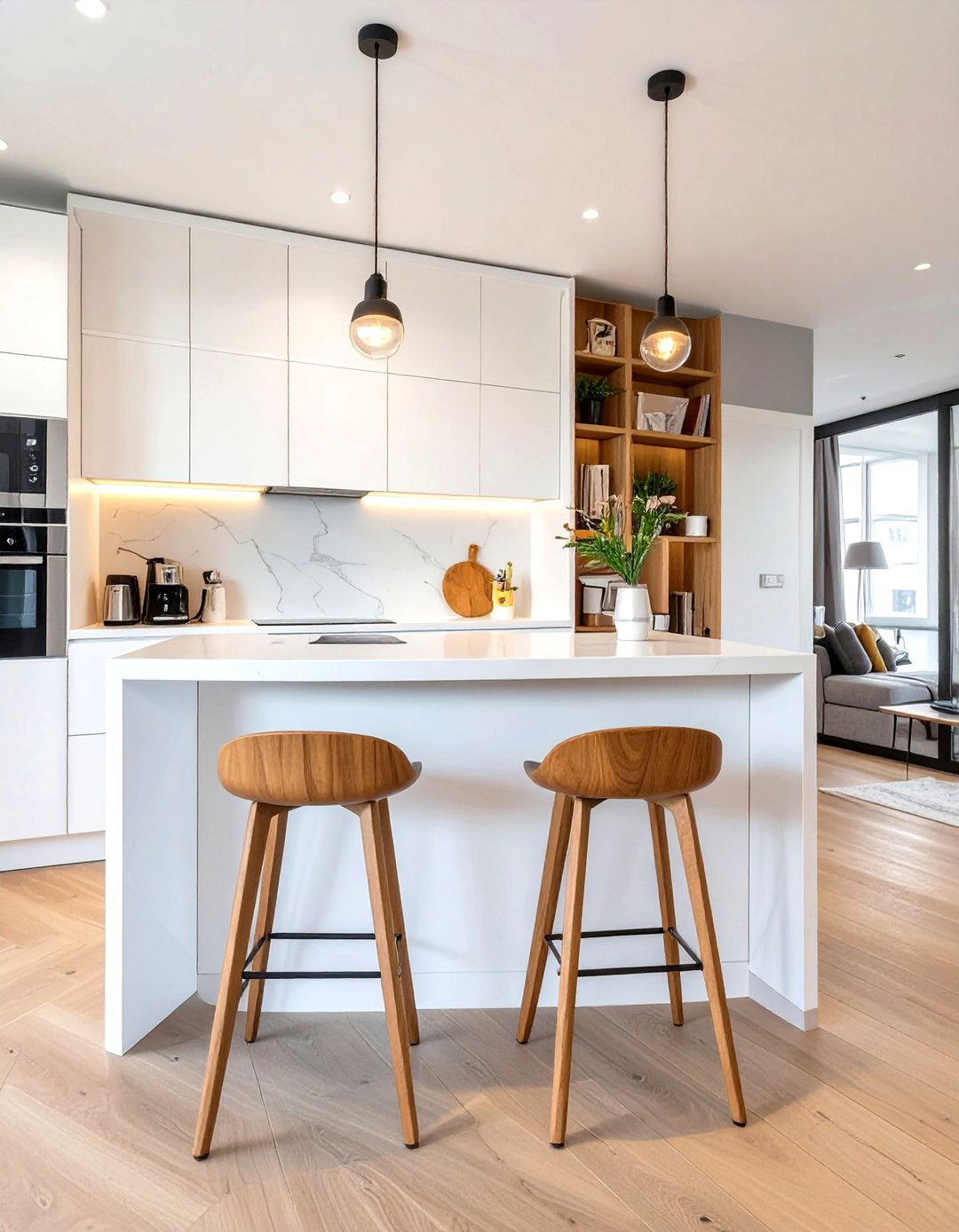 Integrating a Peninsula Divider - 30 very small open plan kitchen living room ideas