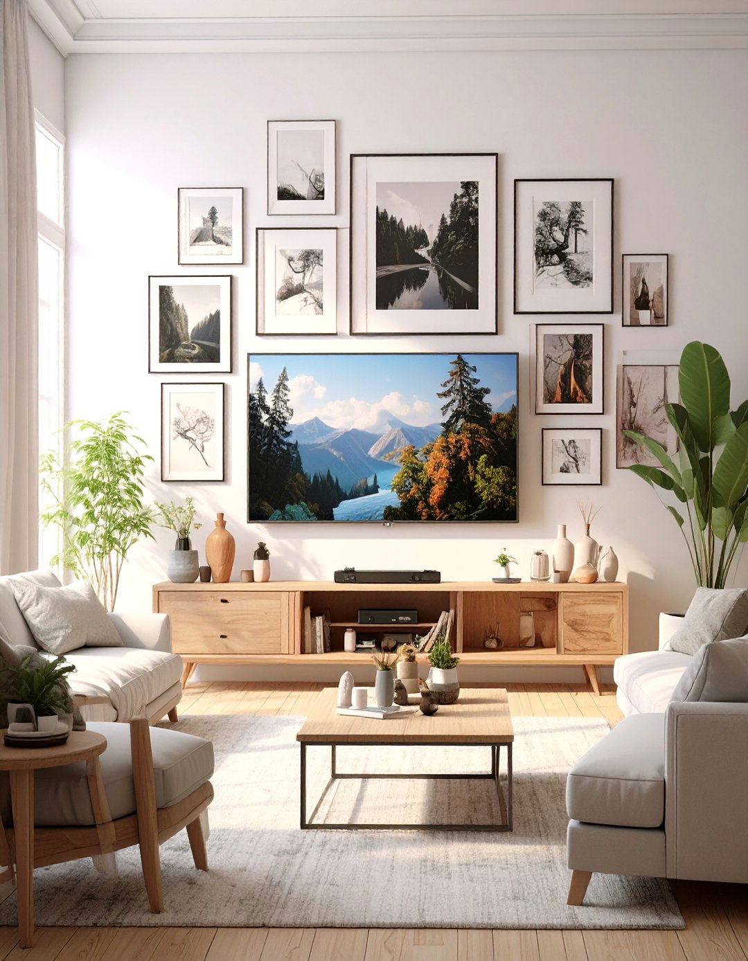 Integrating the TV into a Gallery Wall - 30 simple small living room ideas with tv