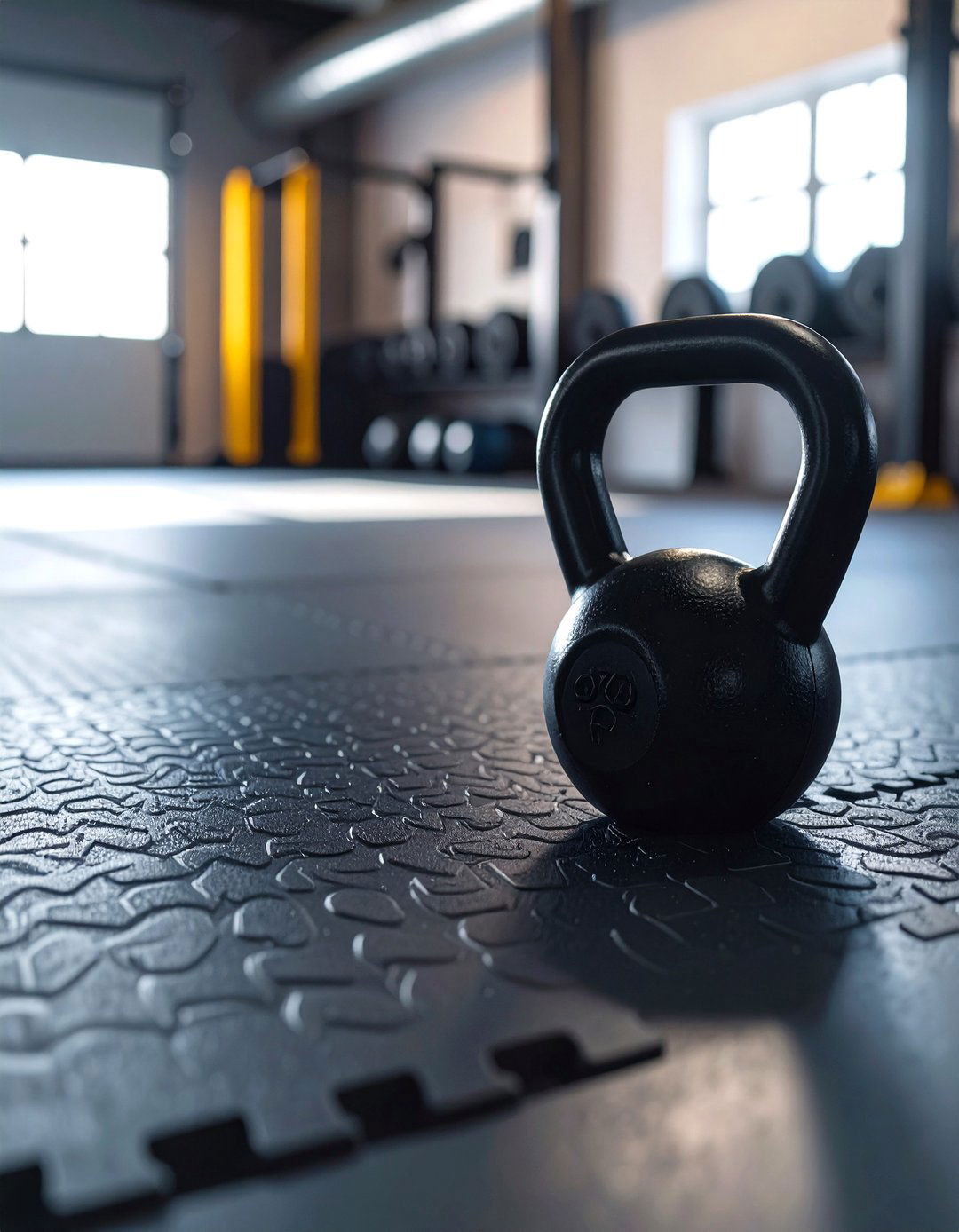 Interlocking Rubber Mats in a Small Garage Gym - 30 small garage gym ideas