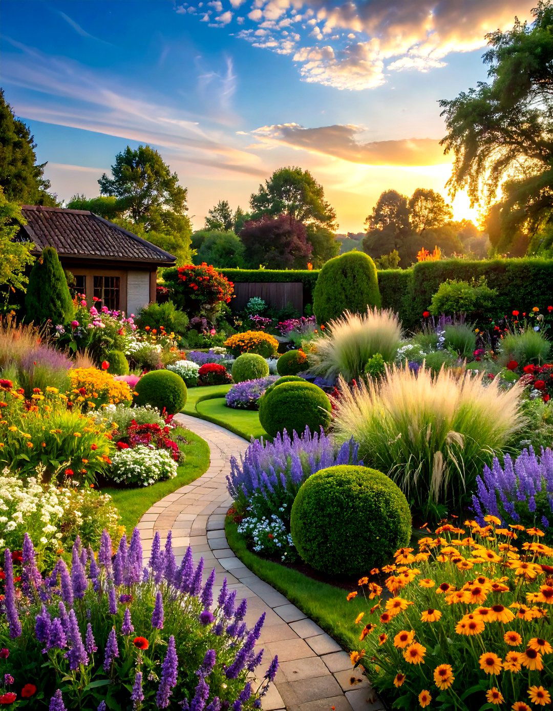 Interspersed Boxwood and Perennials - 30 front yard boxwood designs