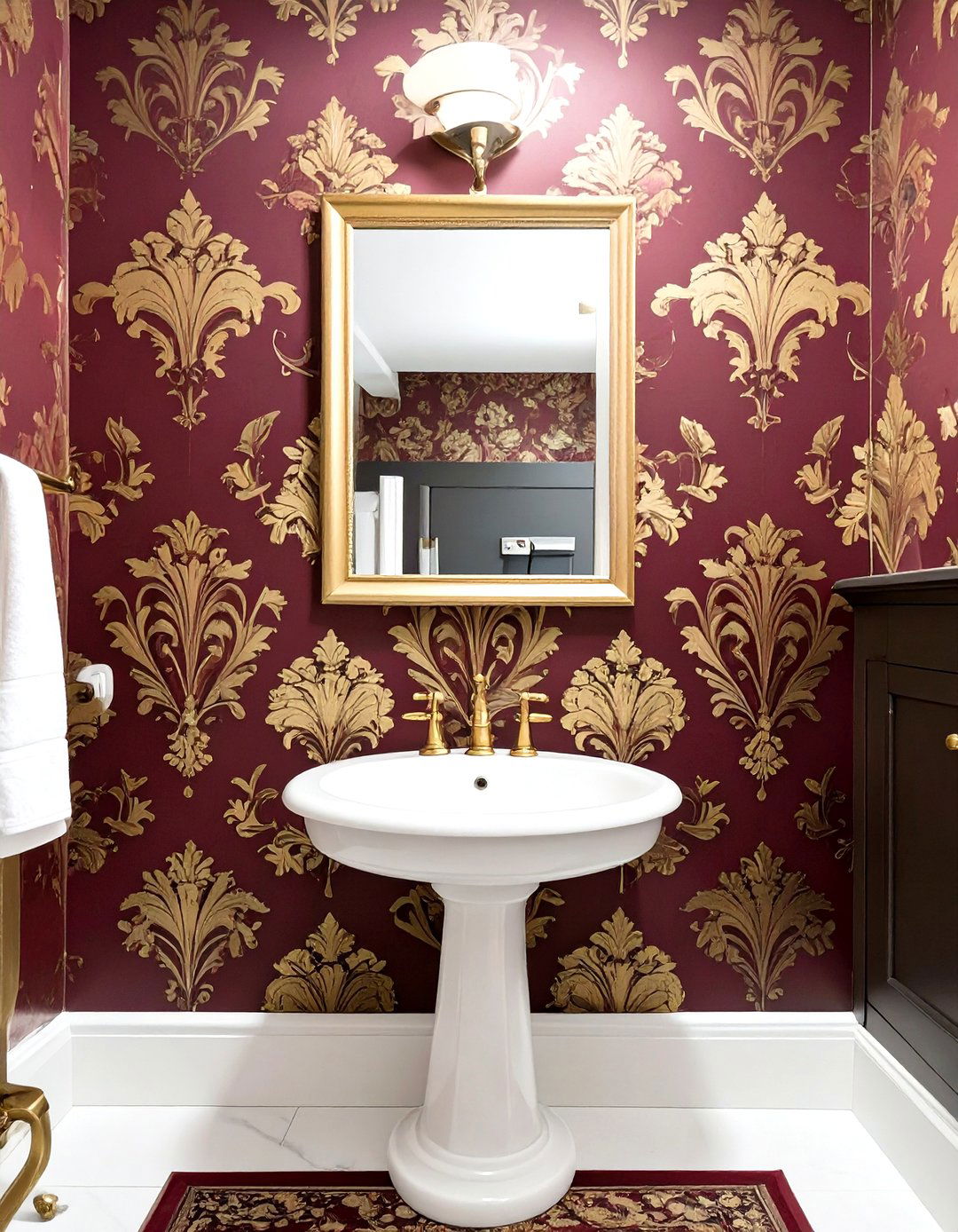 Intricate Damask Wallpaper - 30 victorian bathroom ideas