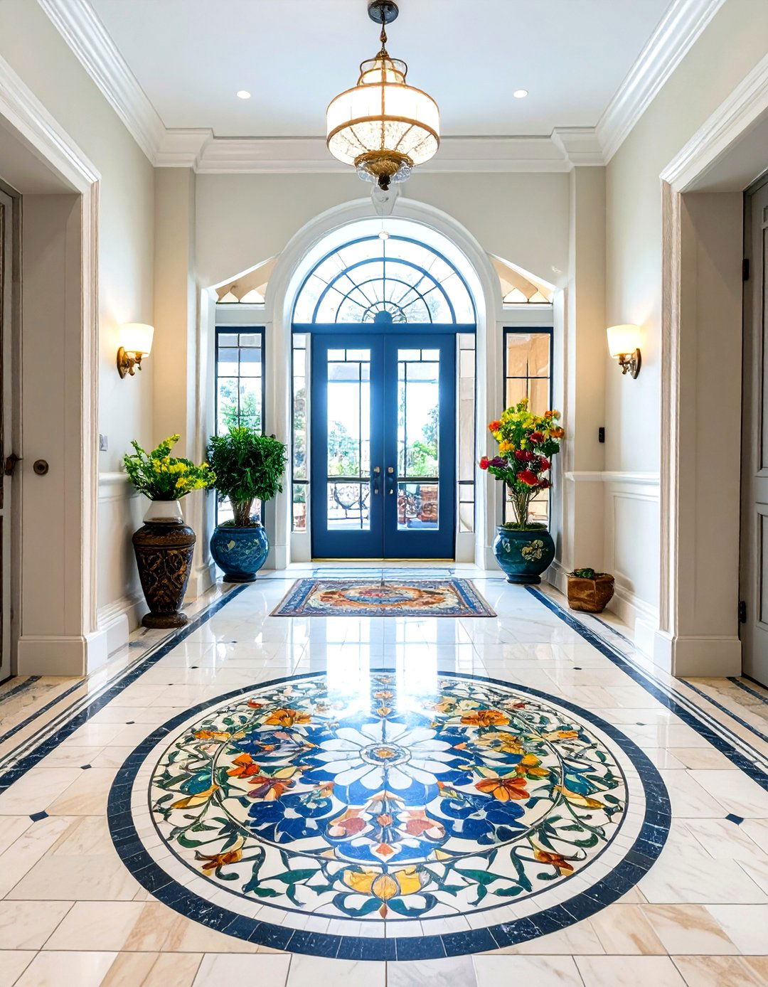 Intricate Mosaic Medallion Foyer Tile - 30 foyer tile ideas