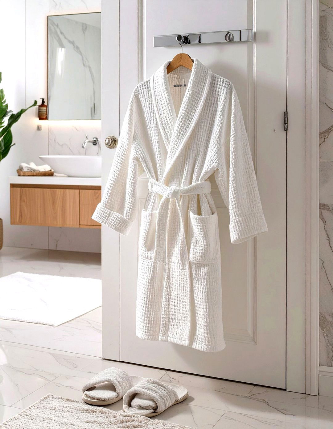 Invest in a High Quality Bathrobe and Slippers - 30 spa like bathroom ideas