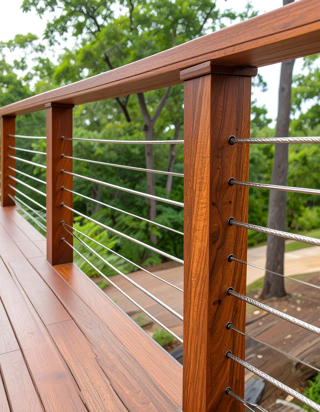 Ipe Wood Frame Cable Deck Railing - 30 cable deck railing ideas