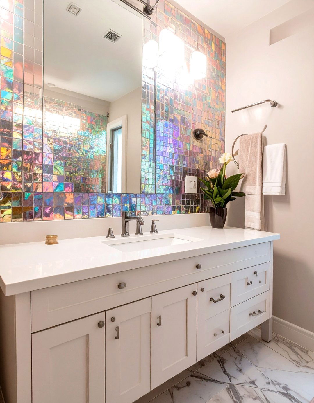 Iridescent Bathroom Backsplash - 30 bathroom backsplash ideas