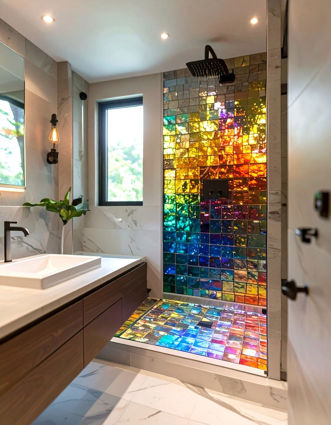 Iridescent Glass Mosaic Shower Tiles - 30 shower tile ideas 2025