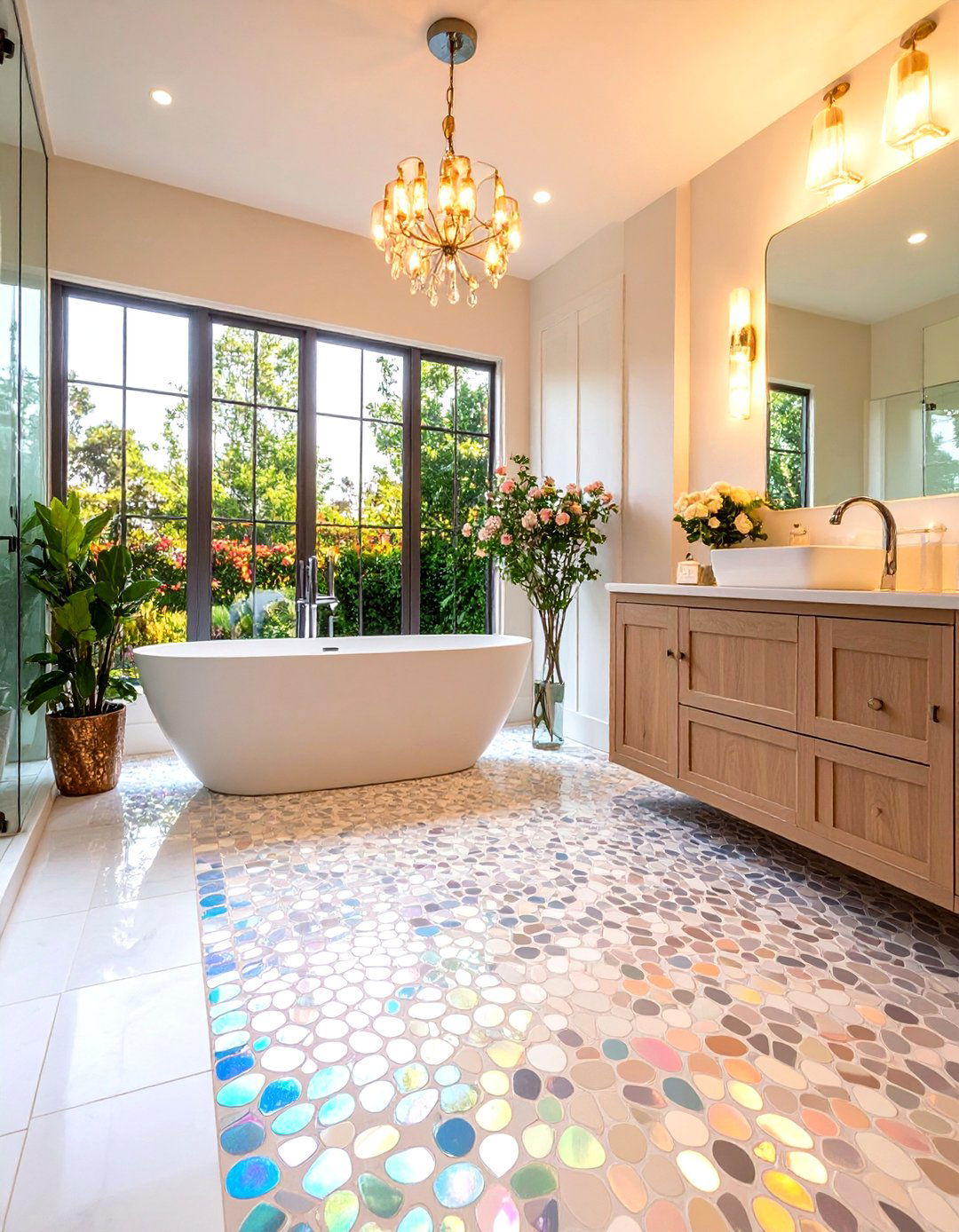 Iridescent Penny Tile Floor - 30 penny tile bathroom floor ideas