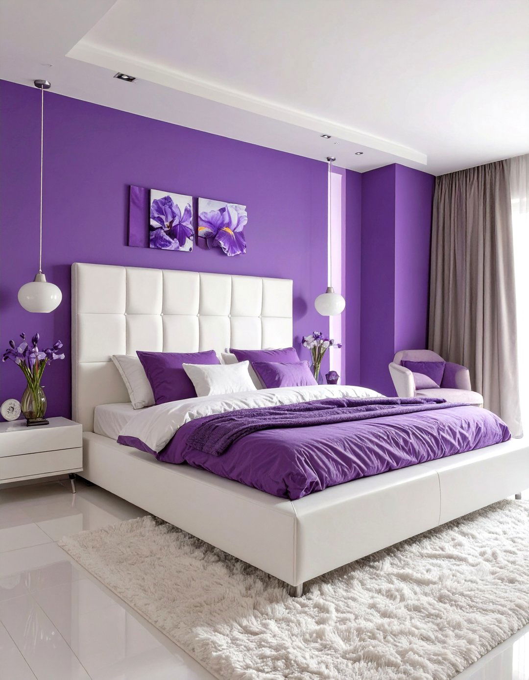Iris Purple and White High Contrast Bedroom - 30 modern purple bedroom ideas