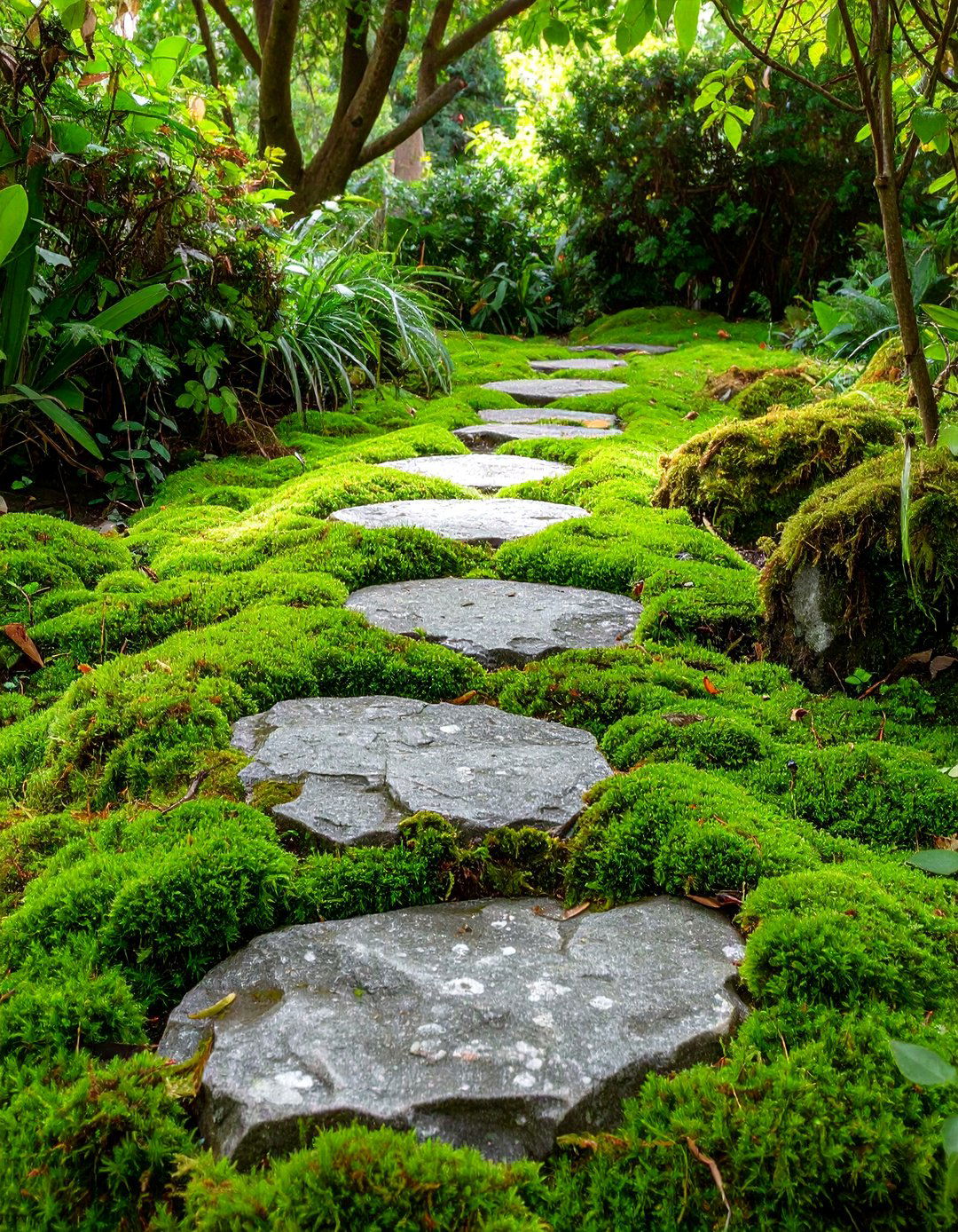 Irish Moss and Stone Garden Path - 30 unique garden path ideas