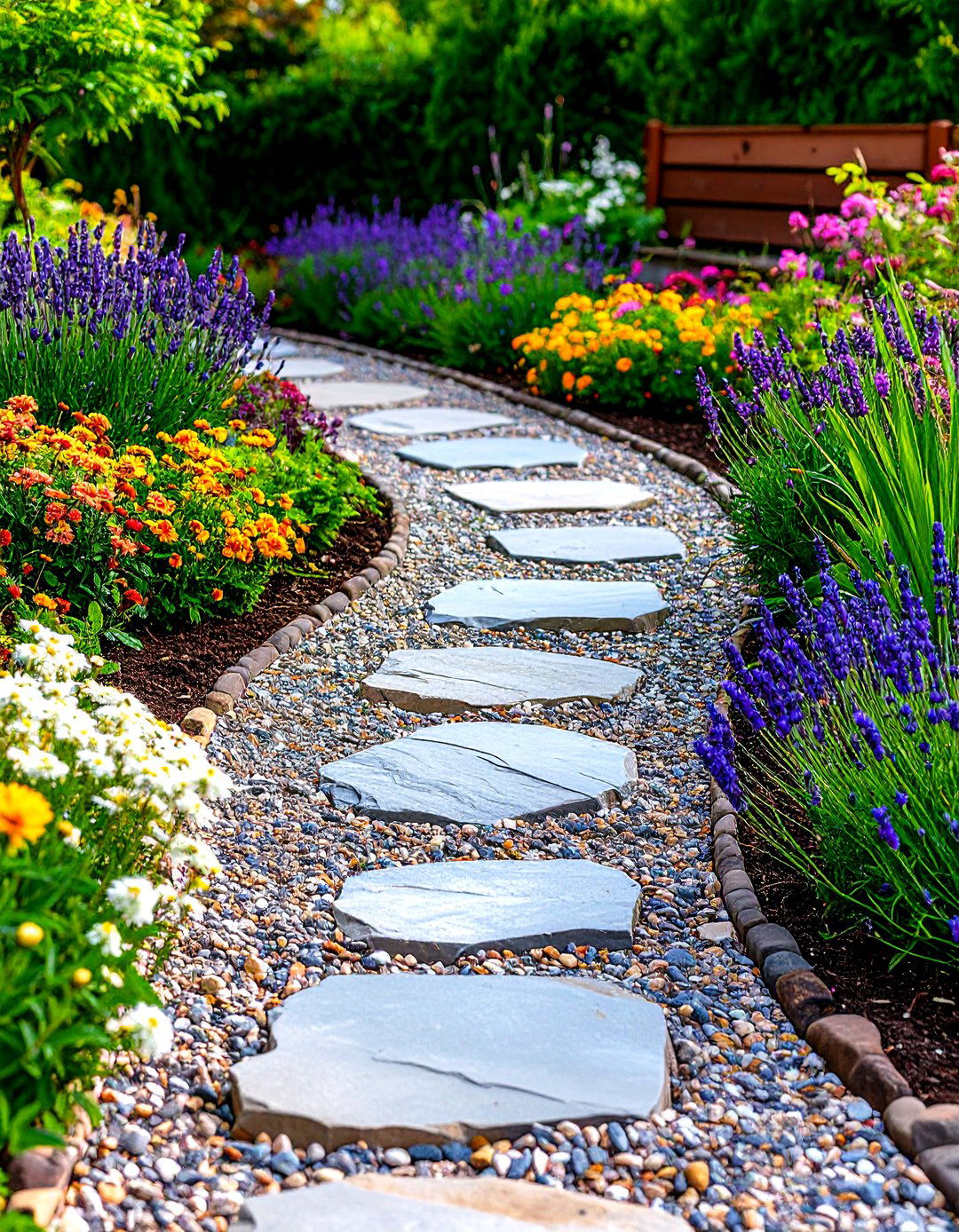 Irregular Flagstone Edging for a Pea Gravel Patio - 30 pea gravel patio edging ideas