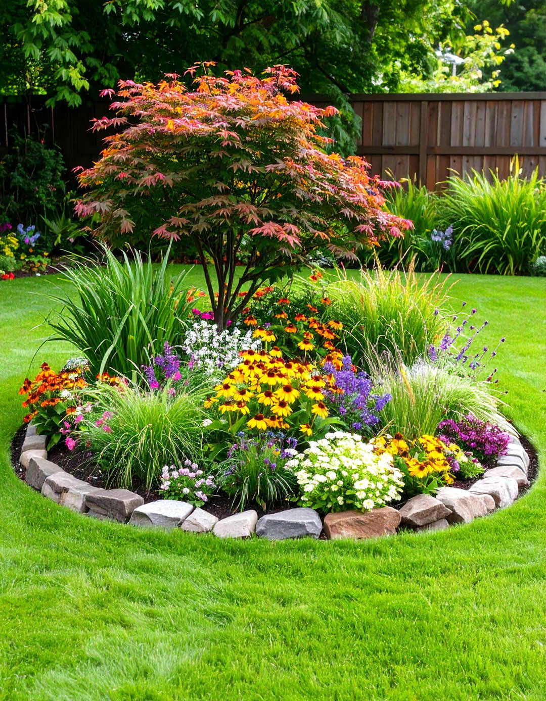 Island Flower Bed in Lawn - 30 backyard flower bed ideas