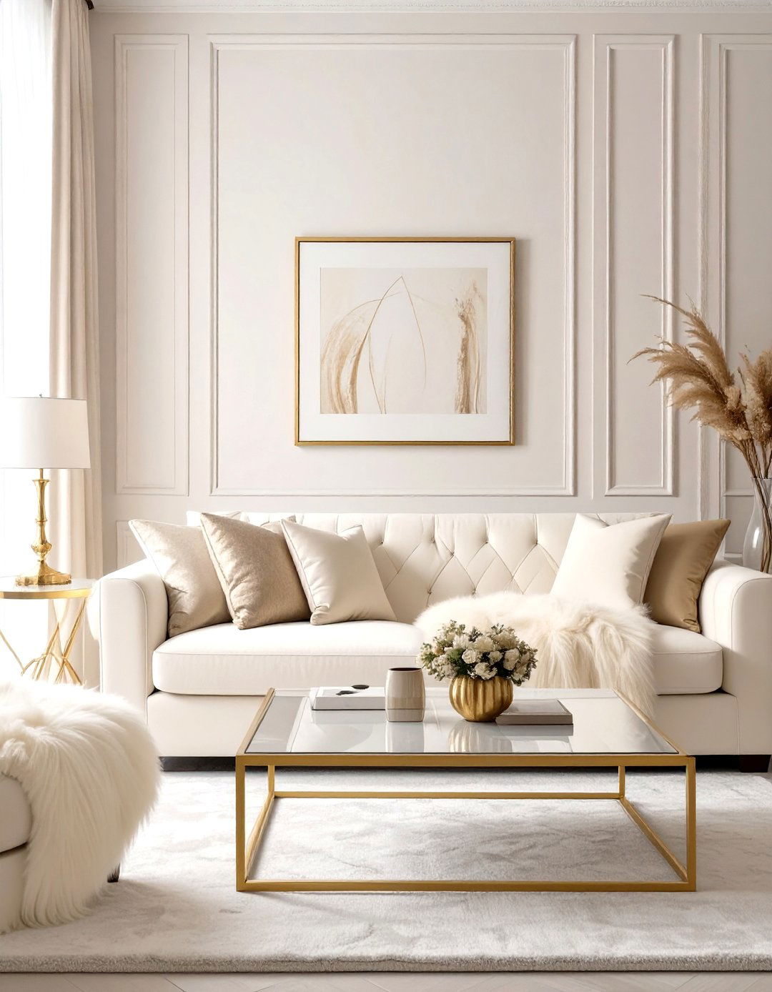 Ivory and Gold Living Room - 30 neutral living room color ideas