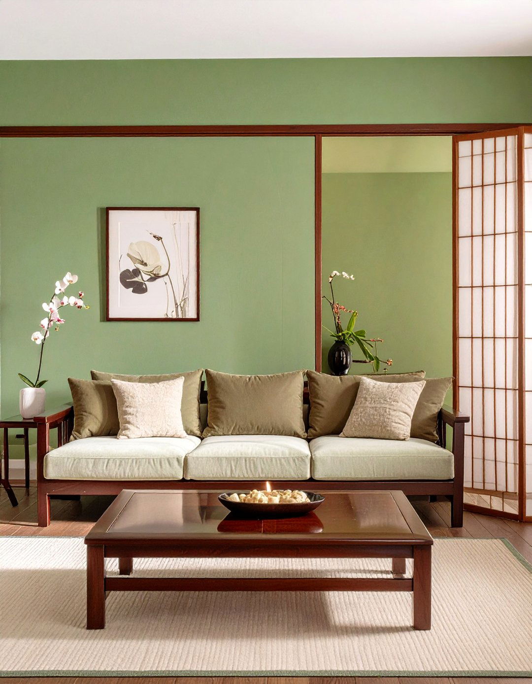 Jade Green Asian Inspired Living Room - 30 green living room ideas