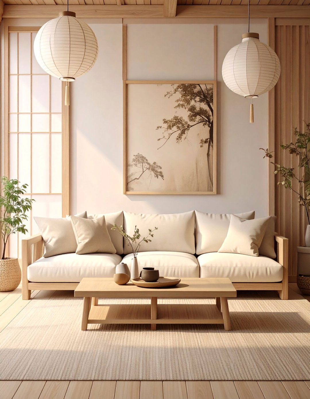Japandi Beige Living Room - 30 beige living room ideas