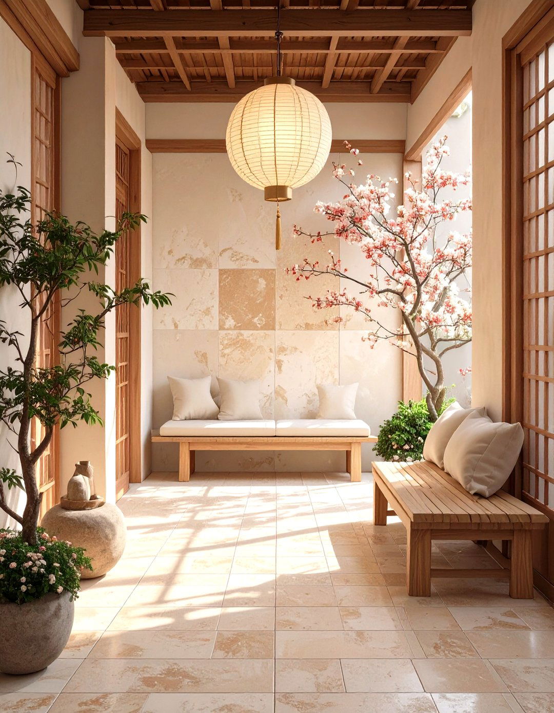 Japandi Style Natural Stone Tile - 30 modern entryway tile ideas
