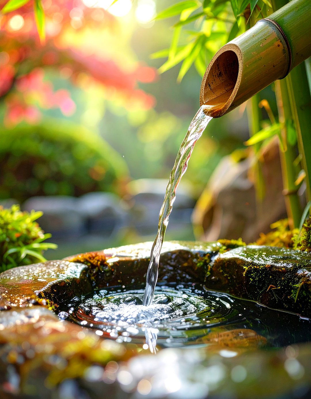 Japanese Garden Bamboo Spout - 30 backyard waterfall ideas