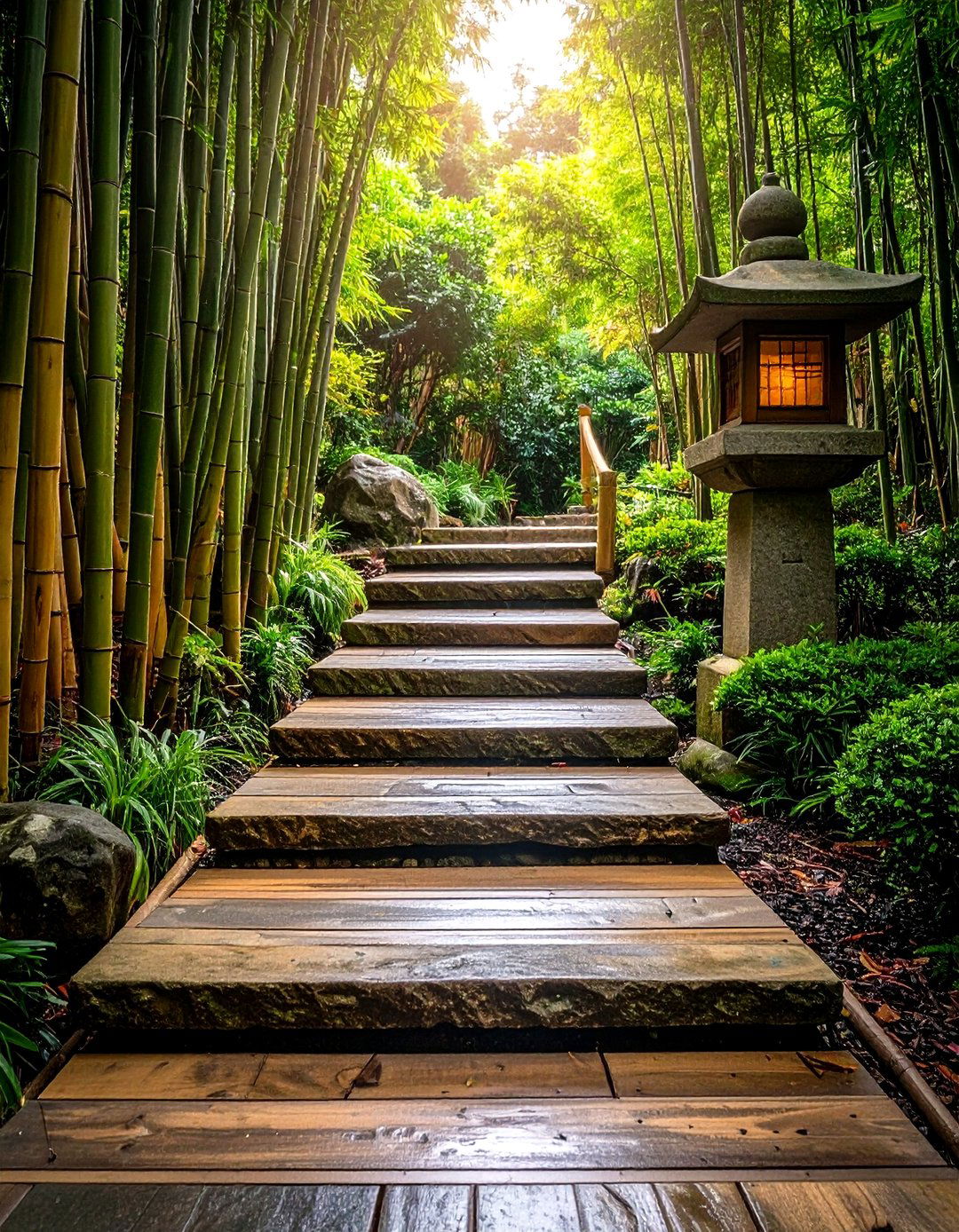 Japanese Garden Inspired Deck Steps - 30 deck steps ideas