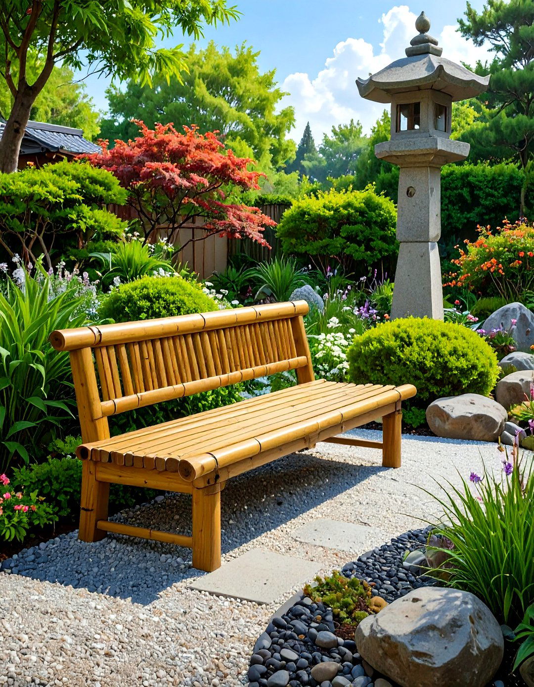 Japanese Inspired Bamboo Bench - 30 outdoor bench ideas