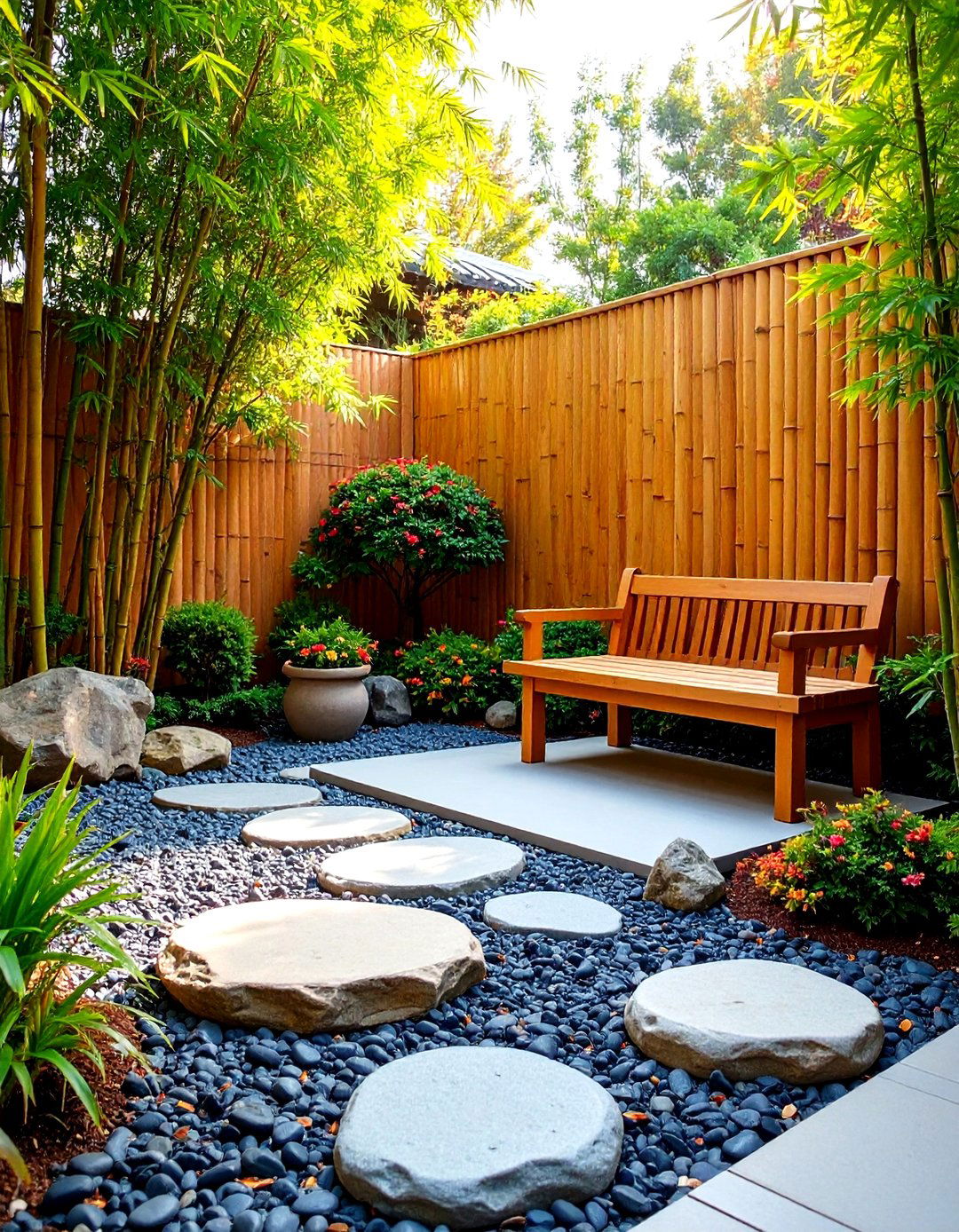 Japanese Inspired Bamboo Patio - 30 inexpensive patio ideas