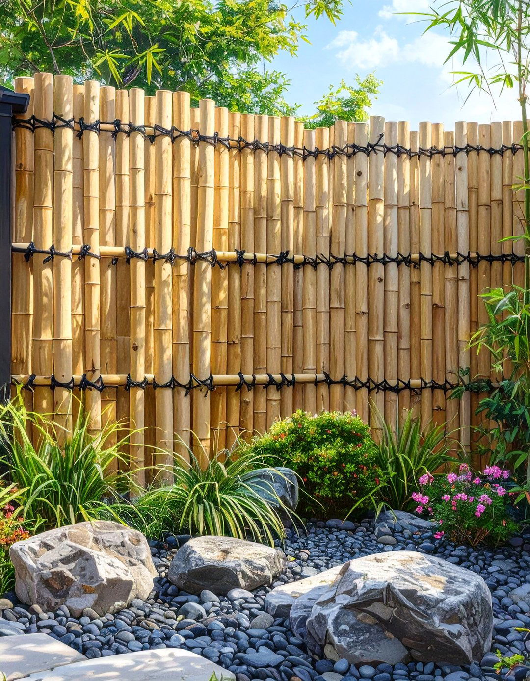 Japanese Inspired Bamboo Privacy Wall - 30 backyard wall ideas