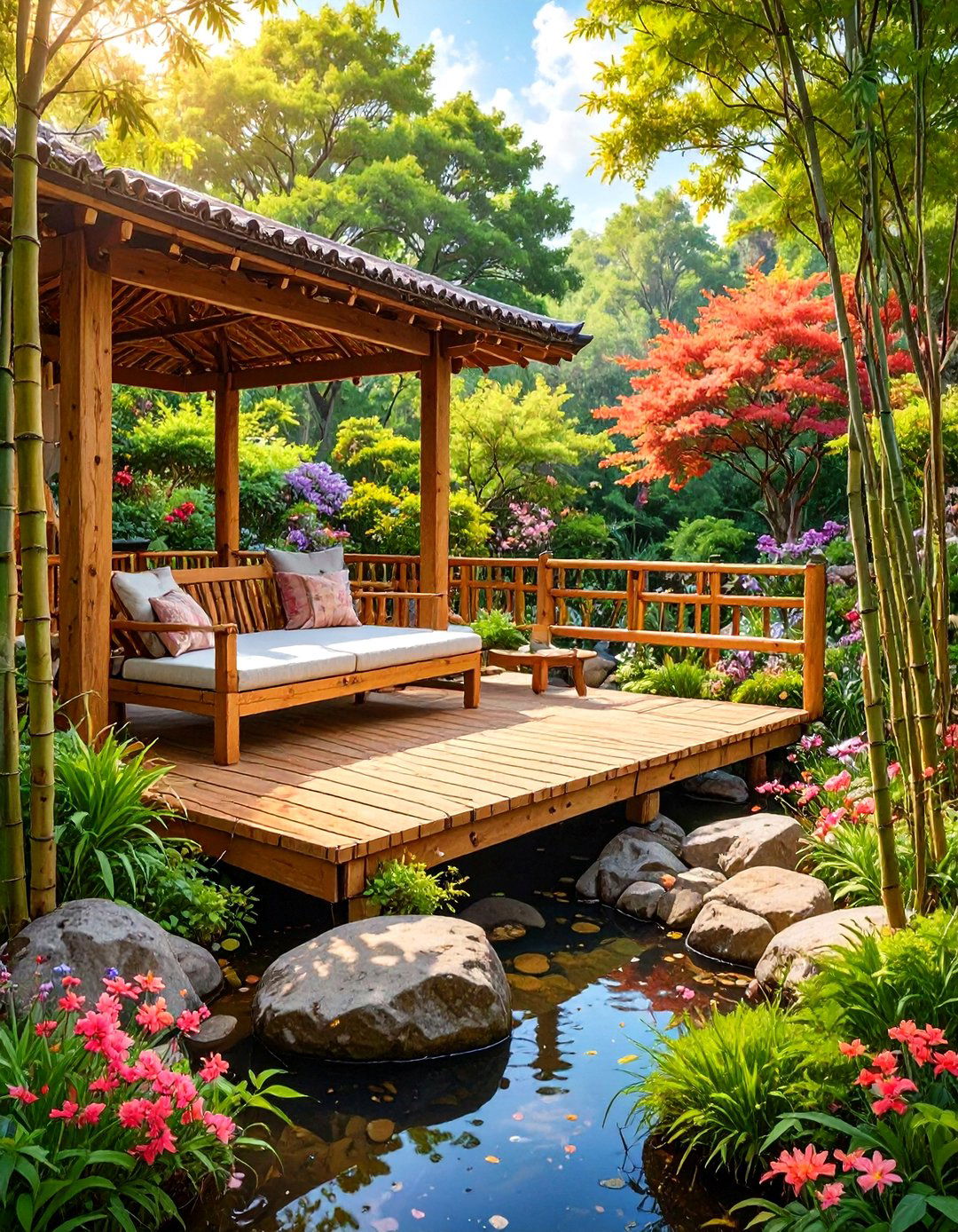Japanese Inspired Bamboo Railing - 30 horizontal deck railing ideas