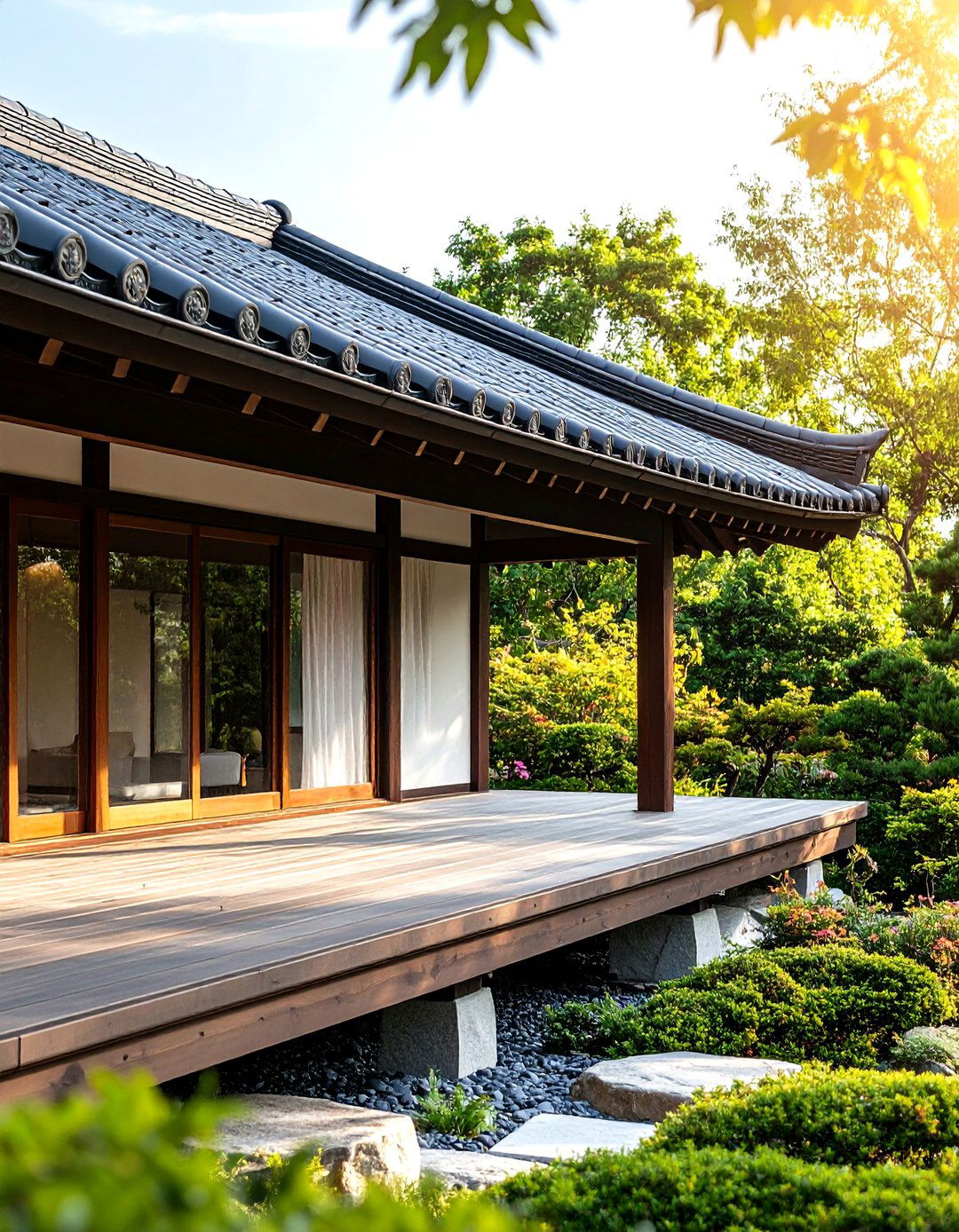 Japanese Inspired Curved Roof - 30 front porch roof ideas