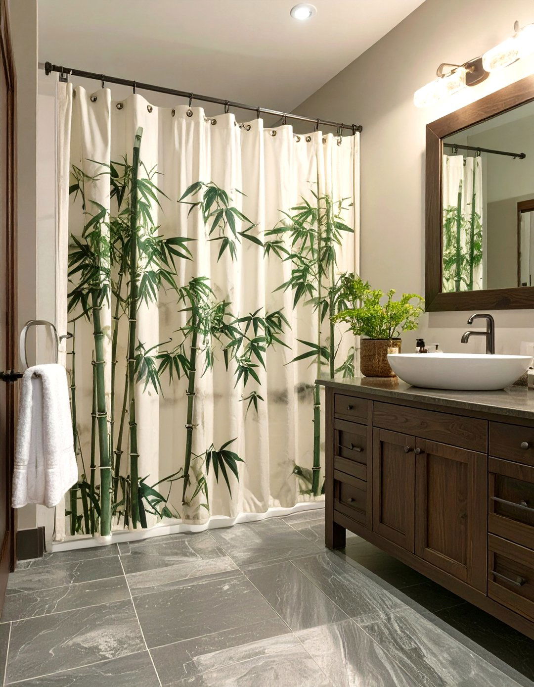 Japanese Inspired Ink Wash Shower Curtain - 30 elegant shower curtain ideas