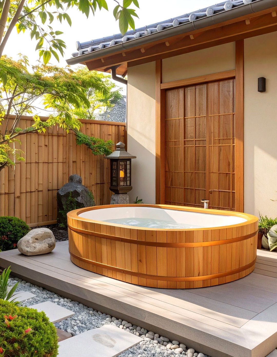 Japanese Inspired Soaking Tub Corner - 30 corner landscaping ideas