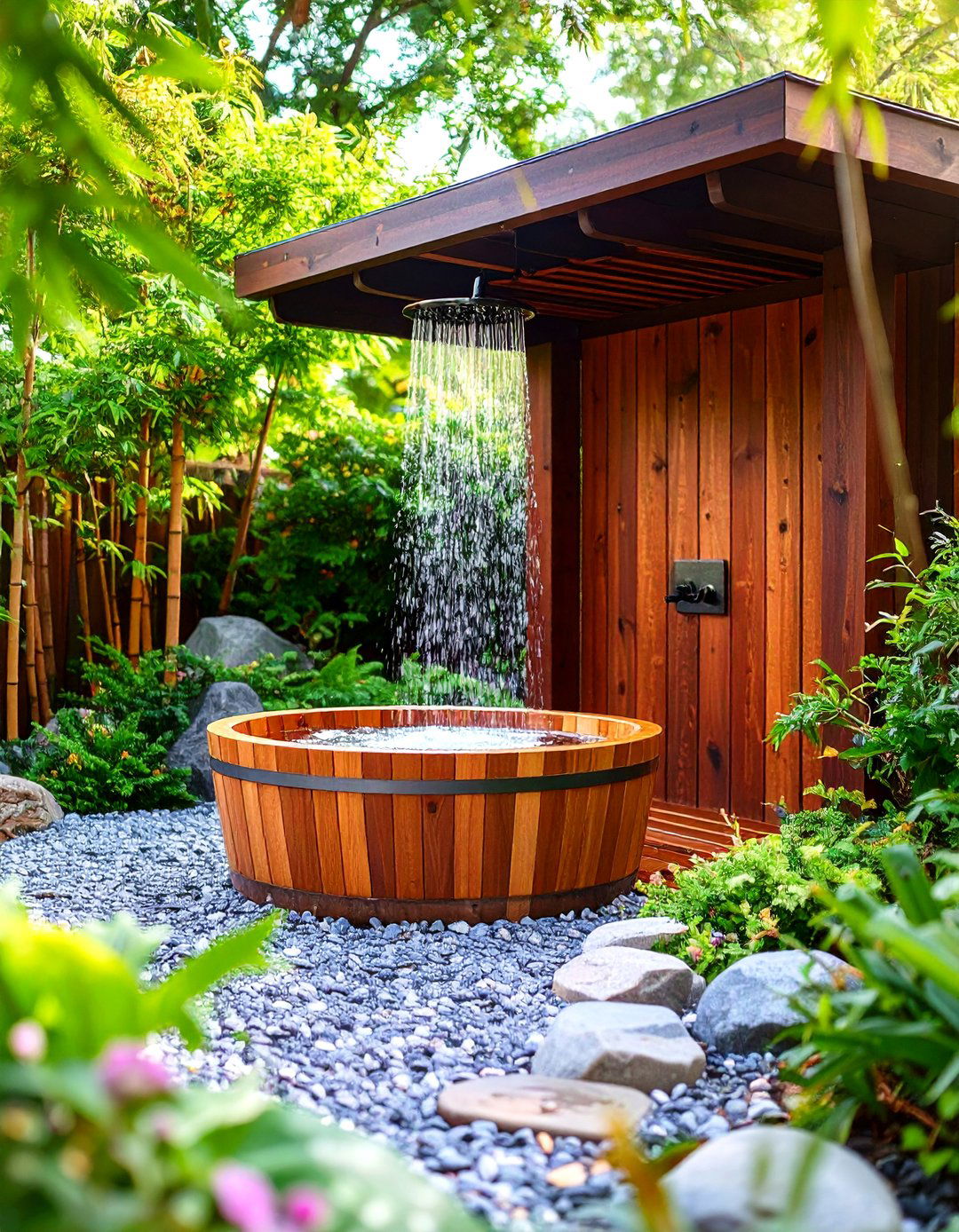 Japanese Inspired Soaking Tub and Shower Enclosure - 30 outdoor shower enclosure ideas