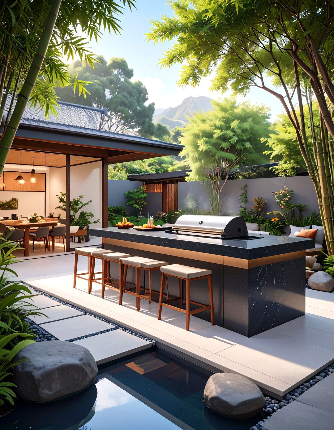 Japanese Inspired Teppanyaki Grill Island - 30 outdoor bbq ideas