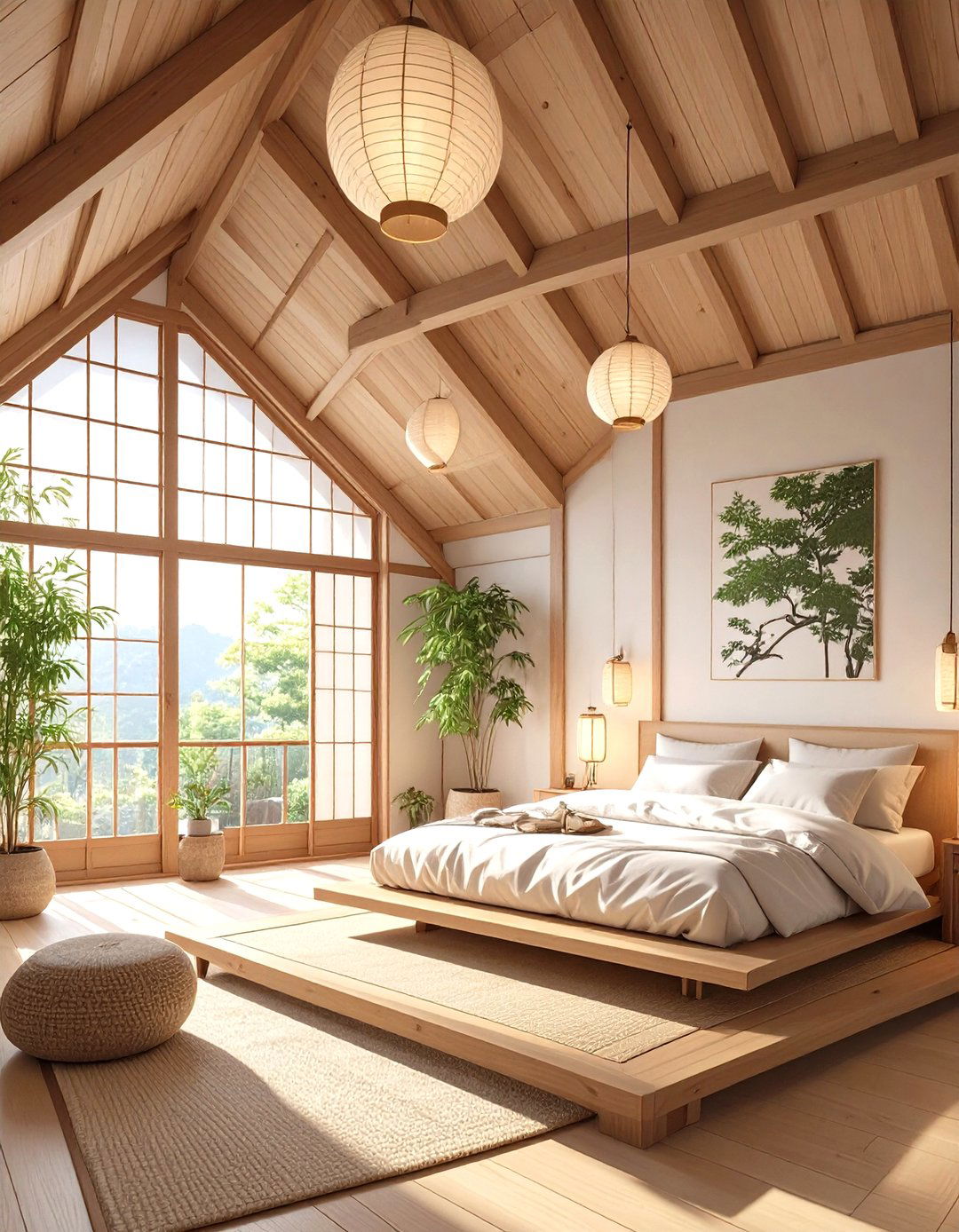 Japanese Inspired Zen Bedroom - 30 low sloped ceiling bedroom ideas