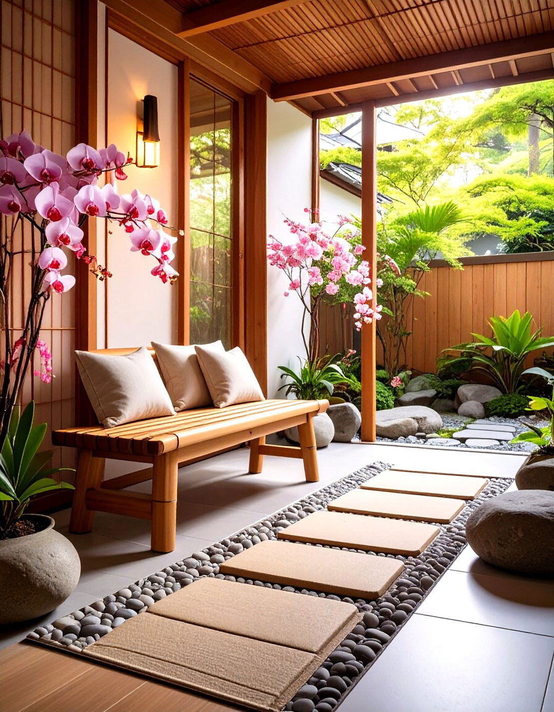 Japanese Inspired Zen Entryway Bench - 30 entryway bench ideas