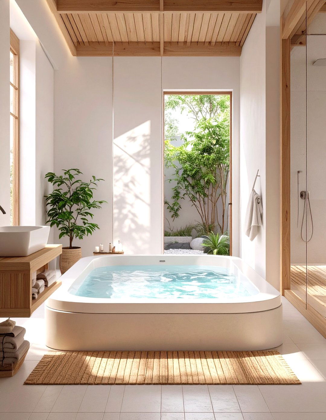 Japanese Soaking Tub Paired with a Minimalist Shower - 30 shower and tub ideas