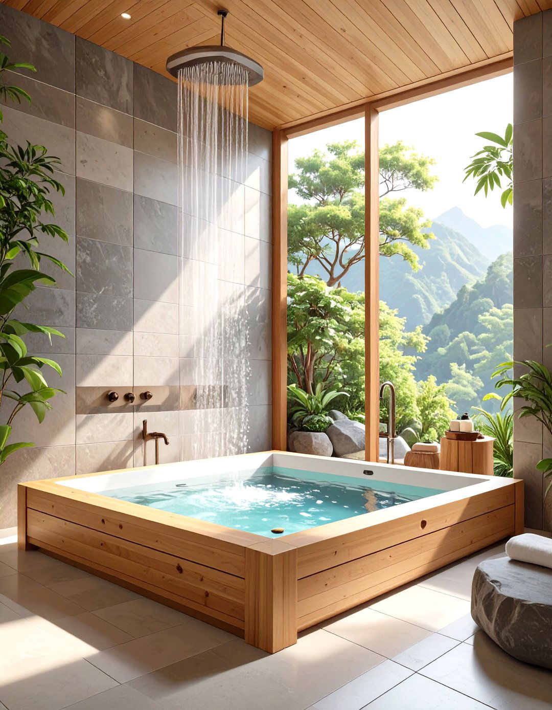 Japanese Soaking Tub in a Wet Room Shower - 30 tub in shower design ideas