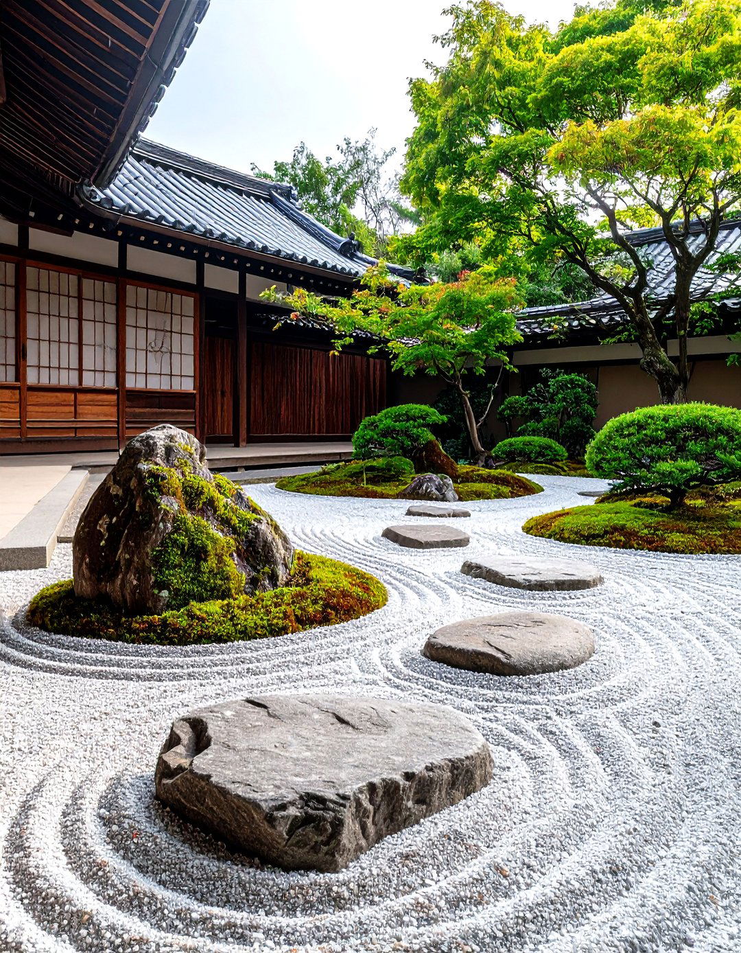 Japanese Zen Garden with Raked Pea Gravel - 30 pea gravel patio ideas
