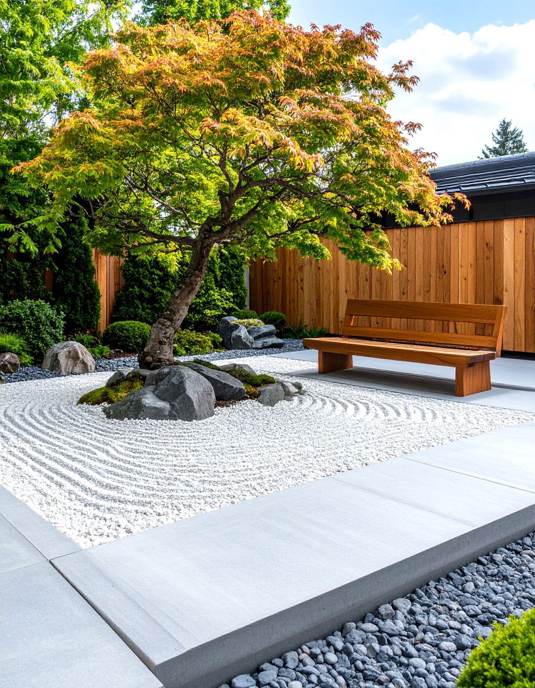 Japanese Zen Garden with a Concrete Patio - 30 backyard concrete patio ideas