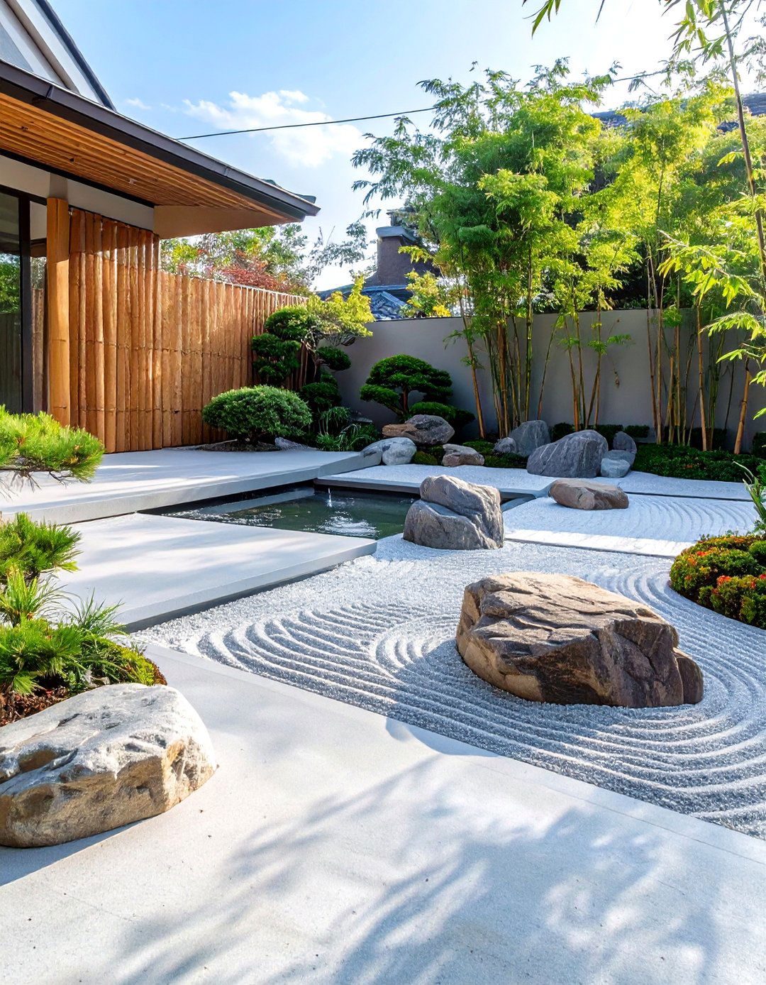 Japanese Zen Garden with a Raked Concrete Finish - 30 cement patio ideas