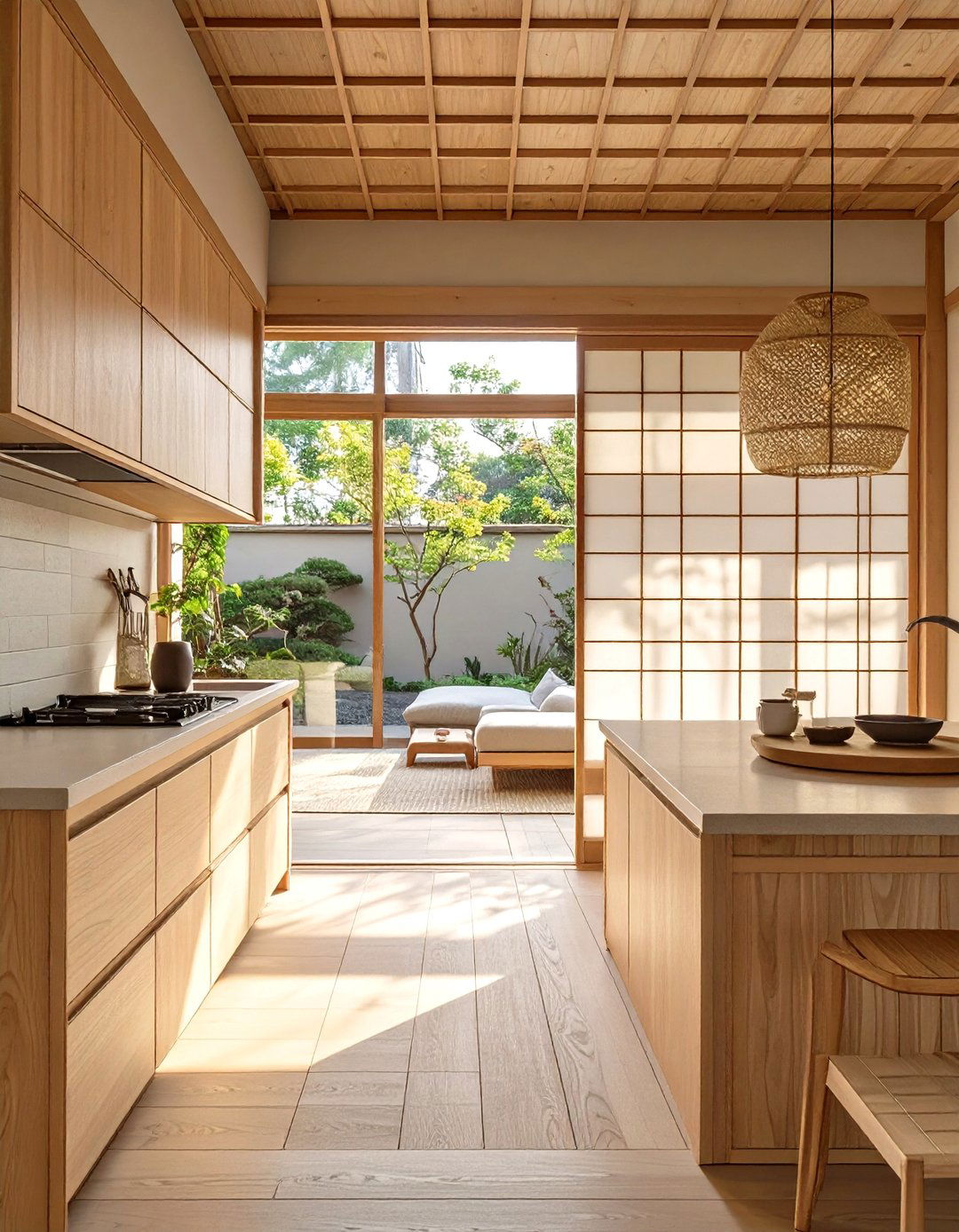 Japanese Zen Minimalist Kitchen - 30 open kitchen living room ideas