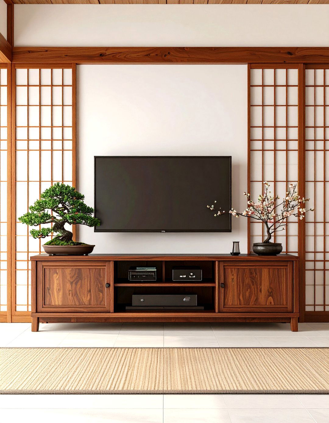 Japanese Zen Minimalist Living Room Setup - 30 living room entertainment center ideas