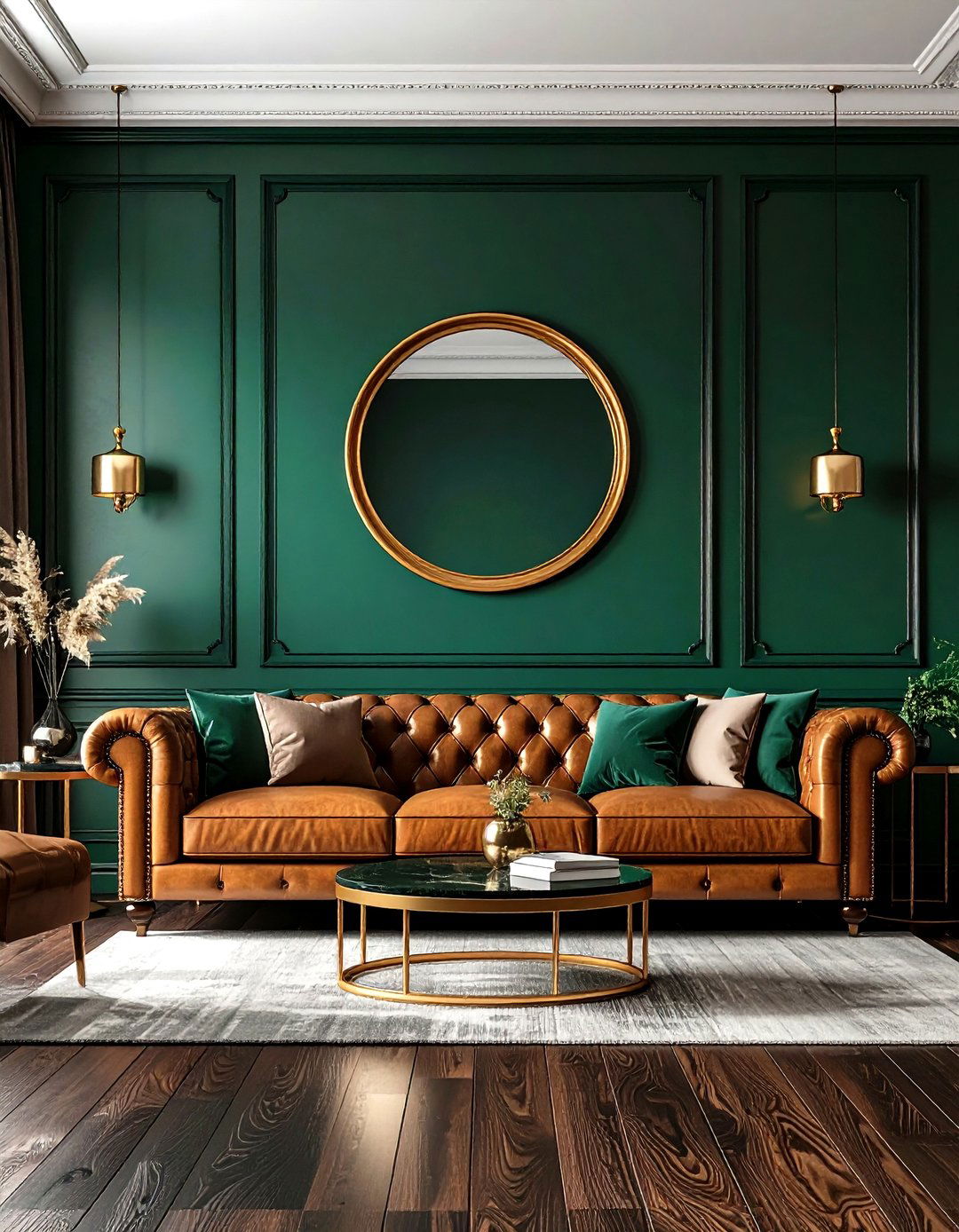 Jewel Toned Emerald Green Living Room - 30 living room painting ideas