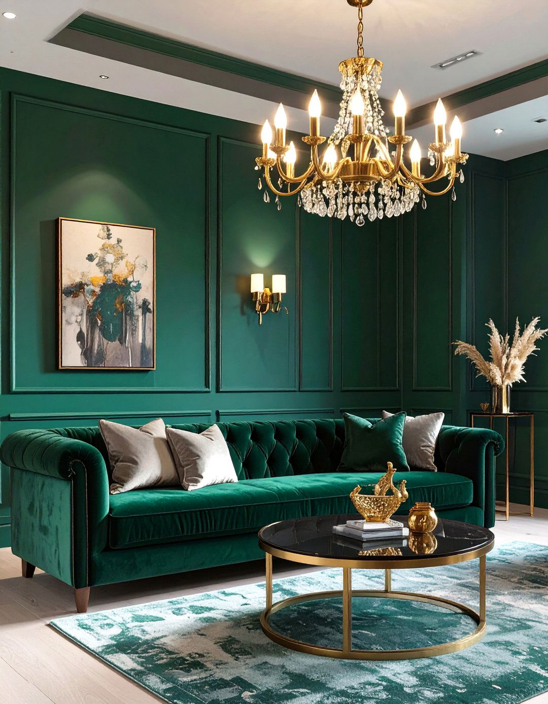 Jewel Toned Emerald and Gold Basement - 30 modern basement color ideas decorating
