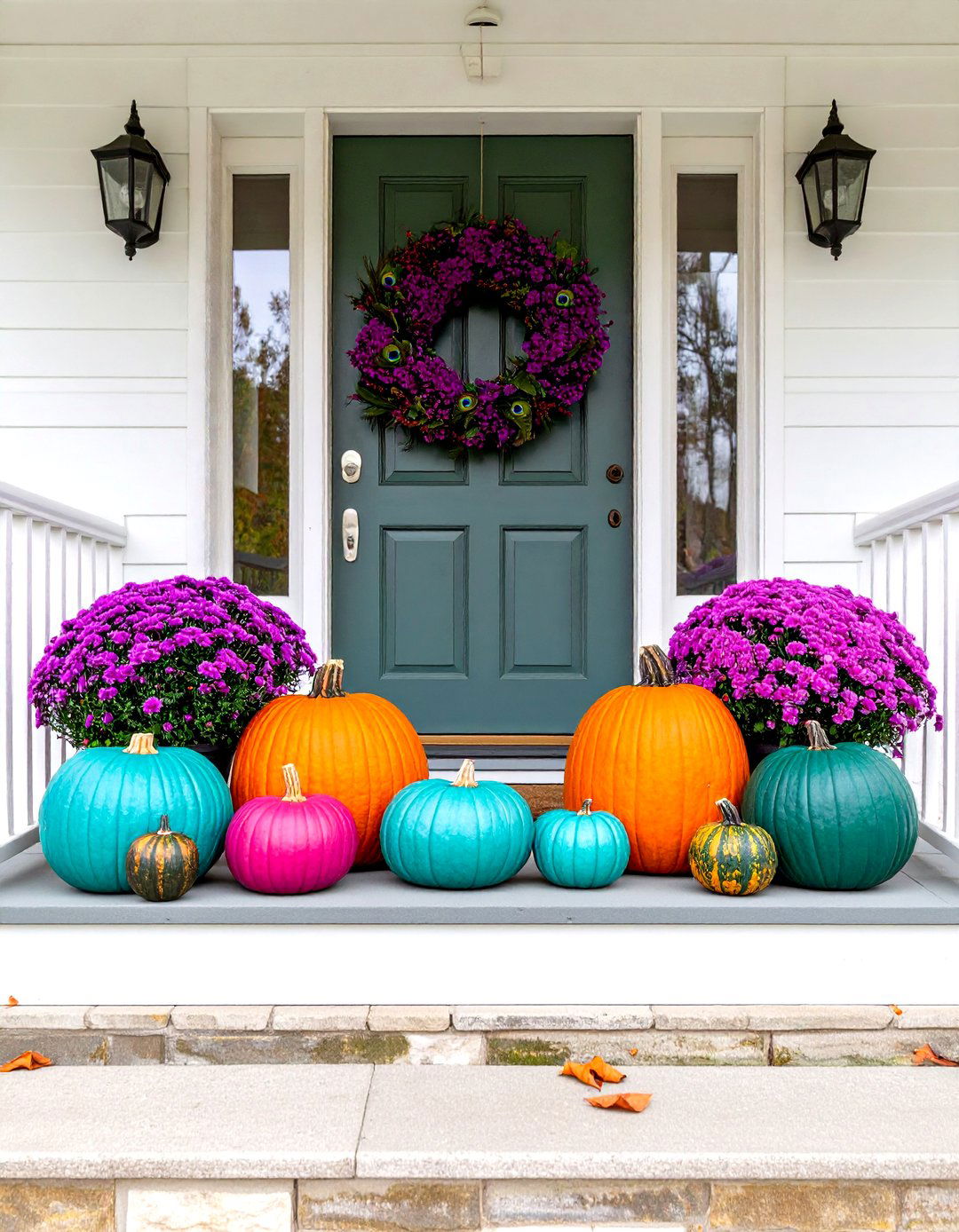 Jewel Toned Front Porch - 30 front porch fall decorating ideas
