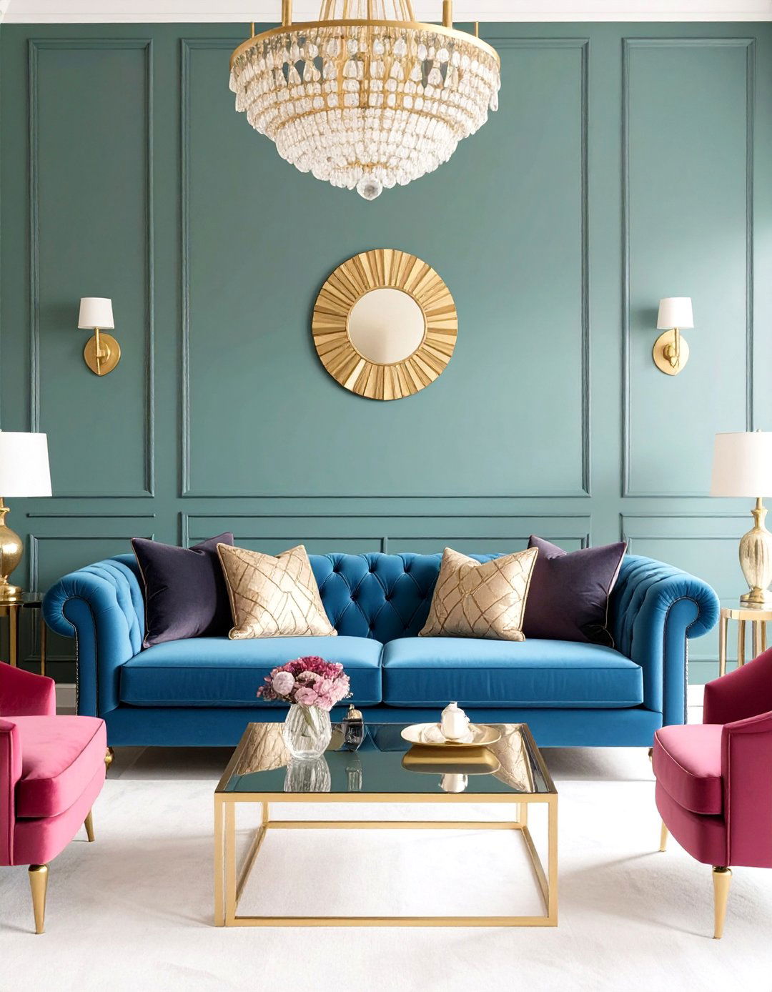 Jewel Toned Maximalist Living Room - 30 blue couch living room ideas