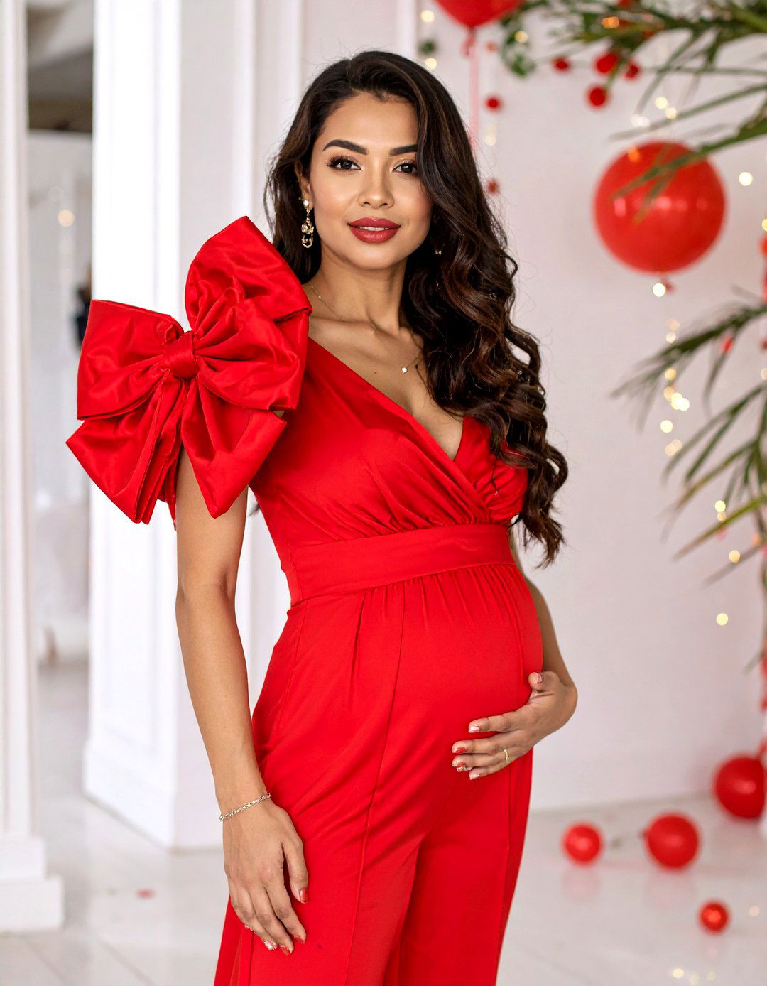 Jumpsuit with a Statement Bow - 30 baby shower outfit ideas