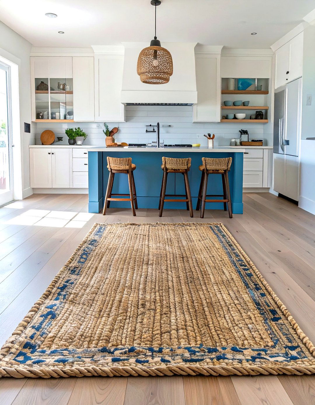 Jute or Sisal Area Rug - 30 seaside coastal kitchen design ideas